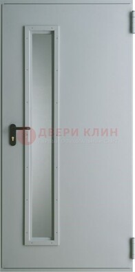 Белая железная техническая дверь со вставкой из стекла ДТ-9 в Ликино-Дулево