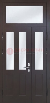 Черная тамбурная дверь со стеклянными вставками ДТМ-38 в Ликино-Дулево