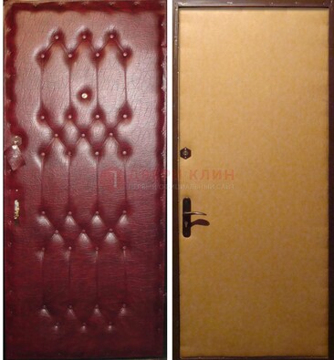 Бордовая металлическая дверь с винилискожей ДВ-1 в Ликино-Дулево