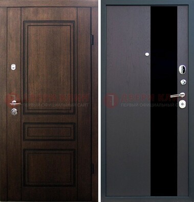 Входная дверь Итальянский орех с МДФ с черным стеклом ДМ-1199 в Ликино-Дулево
