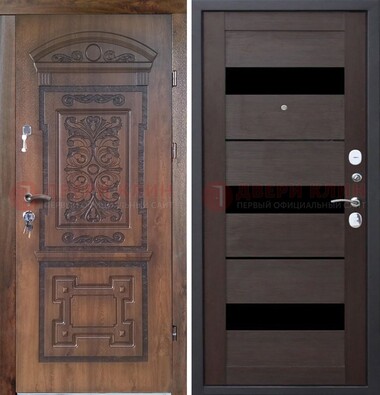 Стальная коричневая филенчатая дверь с виноритом и темной МДФ ДВТ-122 в Ликино-Дулево