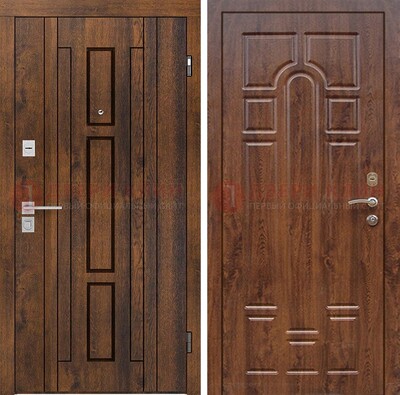 Стальная коричневая дверь с МДФ и коричневой МДФ внутри ДМ-1388 