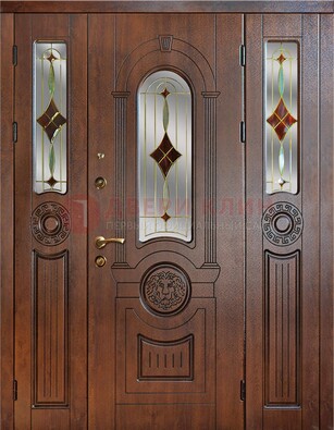 Парадная полуторная дверь с виноритом и витражом ДВТ-172 в Ликино-Дулево
