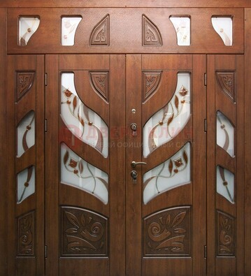 Элитная двухстворчатая дверь с витражным стеклом ДВТ-173 в Ликино-Дулево