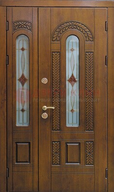 Темная стальная дверь с виноритом и стеклом ДВТ-179 в Ликино-Дулево