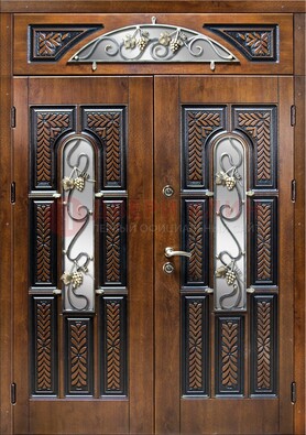 Входная двухстворчатая дверь с виноритом и ковкой ДВТ-183 в Ликино-Дулево