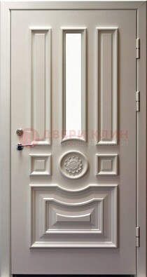 Белая уличная дверь с виноритом и стеклом ДВТ-201 в Ликино-Дулево