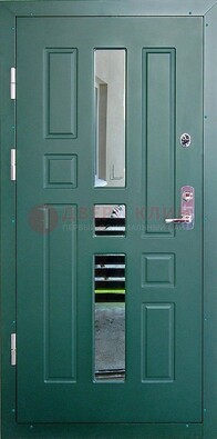 Зеленая железная  дверь с виноритом и зеркалом ДВТ-205 в Ликино-Дулево