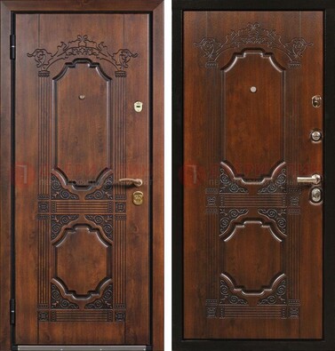 Коричневая железная дверь с виноритом и узором ДВТ-211 в Ликино-Дулево