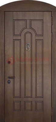 Коричневая стальная дверь с виноритом в форме арки ДВТ-237 в Ликино-Дулево