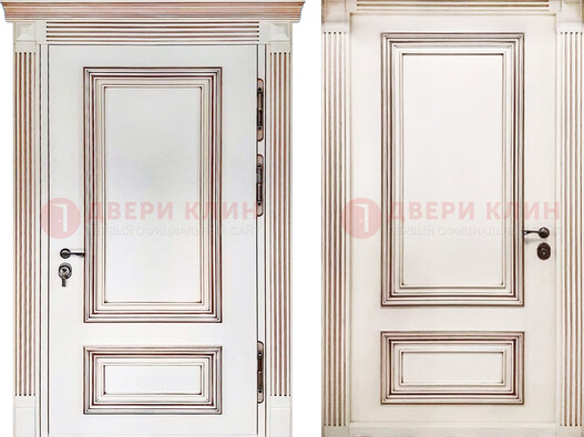 Белая металическая дверь с виноритом для дома ДВТ-239 в Ликино-Дулево
