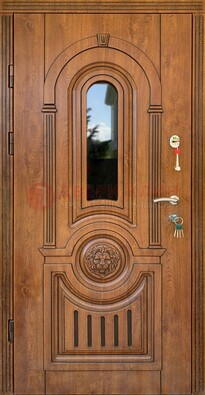 Классическая стальная дверь Винорит со стеклом и узором ДВТ-261 в Ликино-Дулево