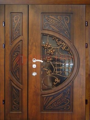Металлическая дверь с виноритом и резной панелью внутри ДВТ-70 в Ликино-Дулево