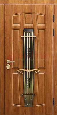 Входная коричневая дверь с терморазрывом и фрезерованной МДФ ДВТ-75 в Ликино-Дулево