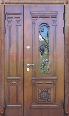 Железная коричневая филенчатая дверь с виноритом и МДФ ДВТ-85 в Ликино-Дулево