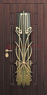 Железная темная дверь с виноритом и МДФ со стеклом ДВТ-86 в Ликино-Дулево