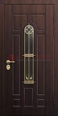 Железная коричневая дверь с виноритом и фрезерованной панелью ДВТ-93 в Ликино-Дулево
