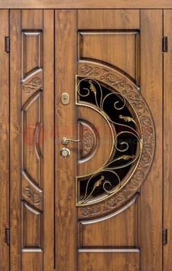 Стальная коричневая дверь с виноритом и филенчатыми панелями ДВТ-98 в Талдоме