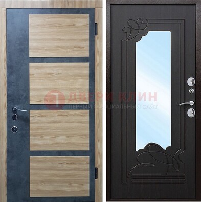 Светлая металлическая дверь c фрезерованной МДФ с зеркалом ДЗ-103 в Ликино-Дулево