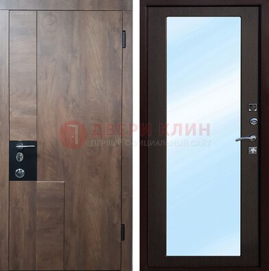 Металлическая дверь Темный орех c МДФ с зеркалом ДЗ-106 в Ликино-Дулево