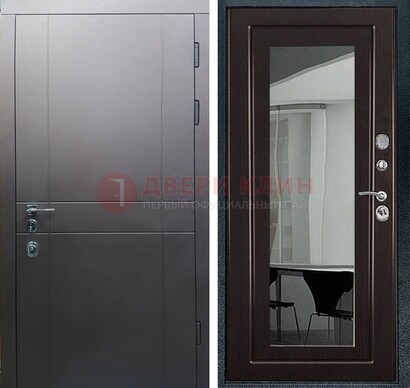 Входная дверь с порошковым напылением Темное серебро c МДФ Венге с зеркалом ДЗ-108 в Апрелевке