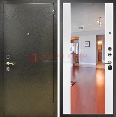 Входная темно-серая дверь c порошковым покрытием и Белой МДФ с зеркалом ДЗ-115 в Ликино-Дулево