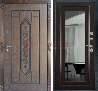 Уличная коричневая дверь c виноритом и МДФ Венге с зеркалом ДЗ-116 в Курске