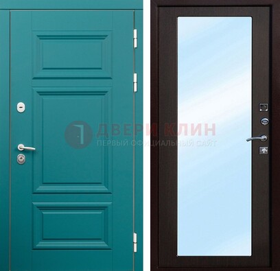 Зеленая входная дверь терморазрыв c виноритом и МДФ с зеркалом ДЗ-122 в Омске