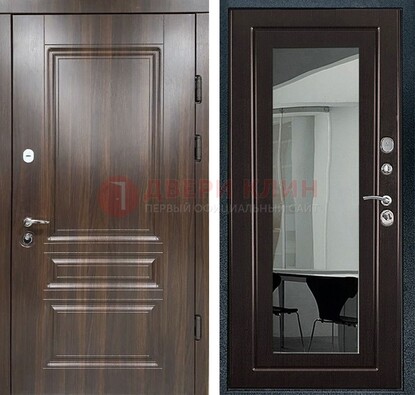 Железная коричневая дверь с МДФ Венге c зеркалом ДЗ-124 в Ликино-Дулево