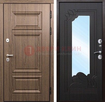 Входная коричневая дверь с зеркалом МДФ Венге ДЗ-127 в Ликино-Дулево