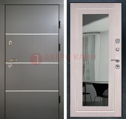 Черная металлическая дверь с зеркалом ДЗ-12 в Ликино-Дулево