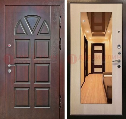 Темная железная дверь с МДФ и зеркалом в квартиру ДЗ-135 в Ликино-Дулево