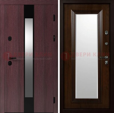 Темная стальная дверь МДФ с обеих сторон с зеркалом ДЗ-143 в Ликино-Дулево