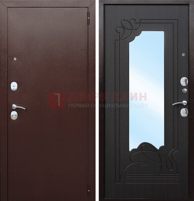 Коричневая стальная дверь с зеркалом ДЗ-18 в Ликино-Дулево