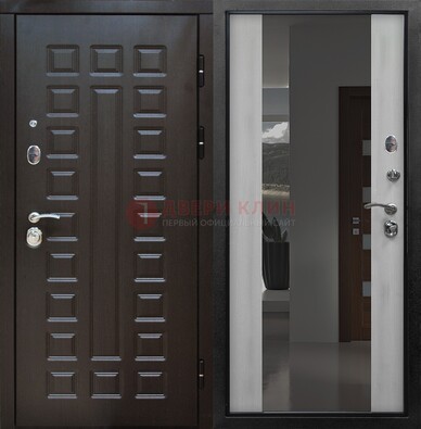 Коричневая металлическая дверь с зеркалом ДЗ-22 в Ликино-Дулево