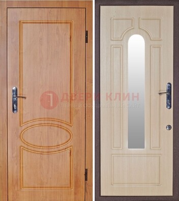 Светлая железная дверь с зеркалом ДЗ-24 в Ликино-Дулево