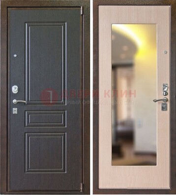 Коричневая стальная дверь с зеркалом МДФ внутри ДЗ-27 в Ликино-Дулево