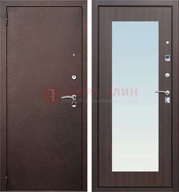 Коричневая входная дверь с зеркалом МДФ внутри ДЗ-40 в Ликино-Дулево