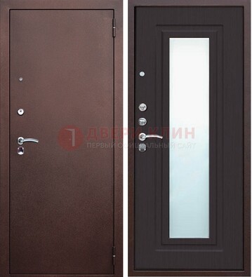Коричневая металлическая дверь с зеркалом ДЗ-43 в Ликино-Дулево