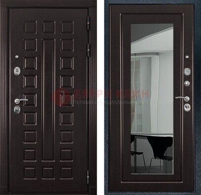 Темная металлическая дверь с зеркалом МДФ внутри ДЗ-4 в Ликино-Дулево