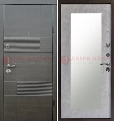 Серая входная дверь с МДФ панелью и зеркалом внутри ДЗ-51 в Ликино-Дулево