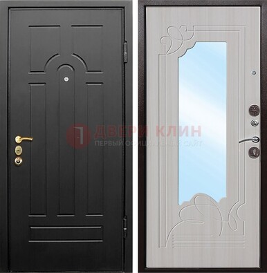 Темная входная дверь с МДФ Беленый дуб и зеркалом ДЗ-58 в Ликино-Дулево