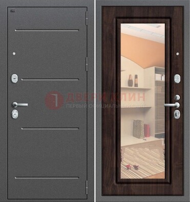 Серая стальная дверь с зеркалом винорит внутри ДЗ-6 в Ликино-Дулево