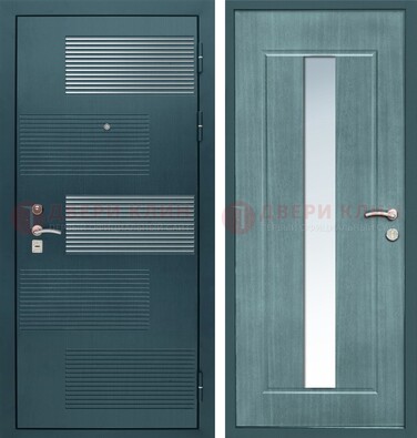 Входная дверь с зеркальной вставкой внутри с голубым МДФ с зеркалом ДЗ-71 в Химках