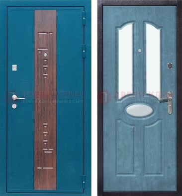 Голубая металлическая дверь МДФ с тремя зеркальными вставками ДЗ-78 в Ликино-Дулево