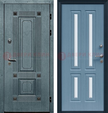 Голубая филенчатая дверь с МДФ и зеркальными вставками внутри ДЗ-80 в Ликино-Дулево