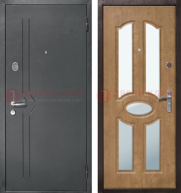 Железная серая дверь с порошковым напылением и МДФ с зеркалом ДЗ-90 в Ликино-Дулево