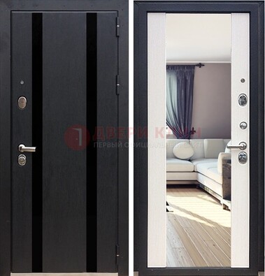 Черная входная дверь с зеркалом МДФ внутри ДЗ-9 в Ликино-Дулево