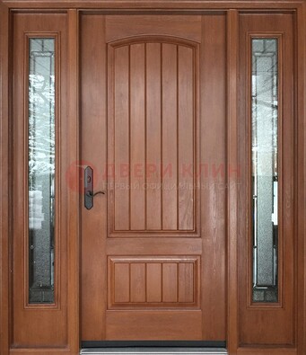 Стальная дверь с массивом дуба и витражом для дома ВЖ-17 в Ликино-Дулево