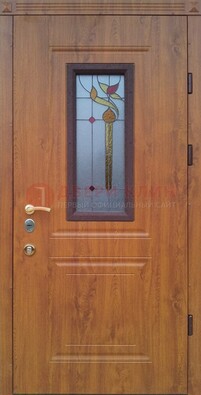 Железная дверь с МДФ и витражом ВЖ-24 в Новосибирске